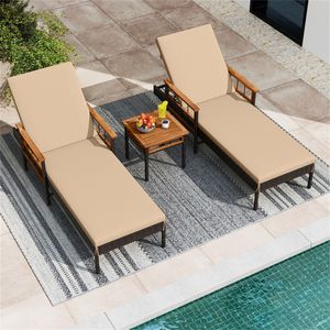 Chaise longue reclinabile da esterno moderna in rattan PE marrone misto da 79 pollici, con schienale a 4 posizioni, tavolino laterale, capacità 400 libbre, in legno di acacia e ferro beige - Product Image 2