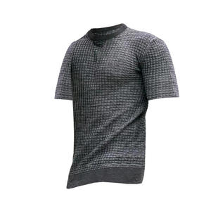 T-shirt à manches courtes en tricot vert olive pour homme, col rond, coupe ajustée, vêtement décontracté, couleur unie - Product Image 2
