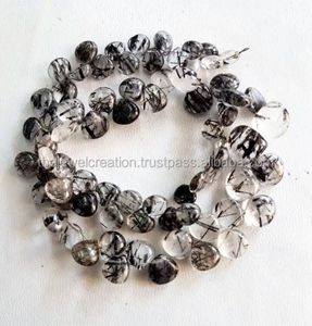 Perles de pierres précieuses en quartz rutile naturel noir et blanc lisses, en forme de poire, de cœur et de briolette, 4 mm et 6 mm, certifiées IGI pour la joaillerie - Product Image 1