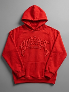 Sudadera con capucha roja para hombre, estilo oversize, con relieve, estilo urbano, con logo frontal, venta al por mayor - Product Image 3