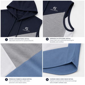 Custom Wholesale <b>Mens</b> Sleeveless Hoodie Color Block Gym Singlet Fitness Bodybuilding Tank Top <b>Men</b> Sports Wear Hooded <b>Vest</b> Shirt - Product Image 3
