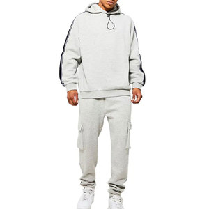 Men's Gray Hooded Tracksuit Full Sleeve Casual Sweatshirt Pants Set Solid Color Breathable Cotton Autumn Wear - Product Image 1