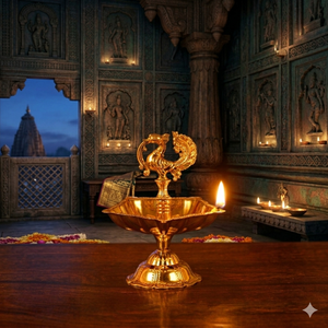 Handcrafted Brass Peacock Diya Oil Lamp Traditional Indian Puja Deepak for Temple Home Decor Festive Use and Spiritual Gifting - Product Image 3