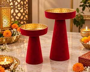 Set of 2 Premium <b>Red</b> Velvet Votive Pillar <b>Candle</b> Holders with Golden Interior Available in different colors and suitabl for bulk - Product Image 3