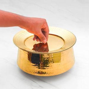 Modern Luxury Gold Hammered Casserole With <b>Lid</b> Round Metal Durable Polished Exterior - Product Image 2