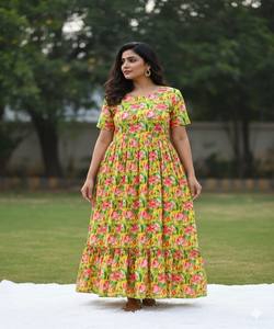 Vestido de Trabajo de Algodón Muselina con Estampado Floral, para Uso Diario, Precio al por Mayor, Prenda Étnica, Kurti Amarillo Estilo Indio, de Secado Rápido - Product Image 3