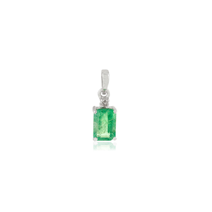 Pendentif minimaliste élégant au design classique, taille émeraude et diamant, serti à griffes, unisexe, tendance au quotidien, bijoux en or blanc 14 carats - Product Image 1