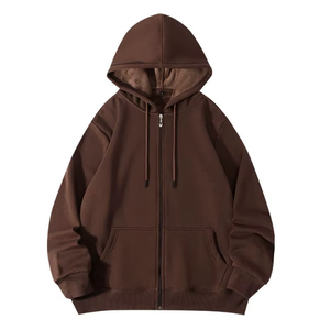 Sweat à capuche zippé en gros pour l'hiver, avec logo frontal, en maille ample, respirant, en polyester/coton écologique - Product Image 5