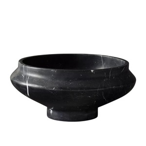 Bol sur piédestal en marbre blanc naturel de luxe, base en bloc géométrique moderne, sculpté à la main, centre de table décoratif en pierre - Product Image 4