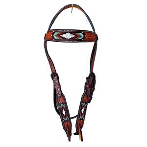 Cabecera de cuero tallada a mano ecuestre de estilo occidental de calidad superior con cuentas para montar a caballo - Product Image 1