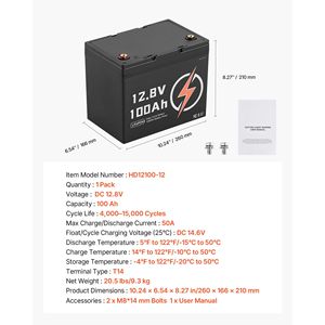 Batteria LiFePO4 12V 100Ah, 15000 Cicli, a Ciclo Profondo, Litio Ferro Fosfato, per Basse Temperature, per Accumulo Energetico Domestico con BMS - Product Image 3