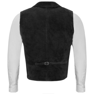 Chaleco de cuero de ante de vaca personalizado para hombre, doble botonadura, formal, de lujo, con solapa tipo chal, estilo occidental, proveedor mayorista - Product Image 3