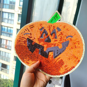 Parche de Lona Grande de 10 Pulgadas con Aplique de Calabaza Ligero para Halloween, para la Parte Trasera de Chaquetas, Diseño Personalizado de Calabaza de Dibujos Animados, Rectangular, con Flores - Product Image 5