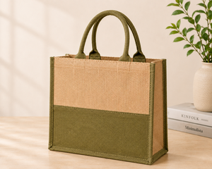 Custom Dual Color Jute Tote Bag Eco Friendly Reusable Beach Wedding Shopping Grocery Carry Cotton Handle Laminated <b>Handbag</b> - Product Image 1