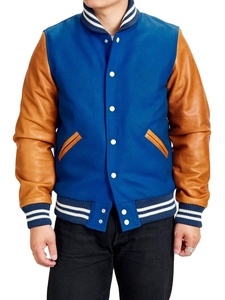 Veste décontractée en laine d'hiver avec manches en cuir, style varsity, boutonnée, manteau de baseball, grande taille, veste en polyester pour homme avec doublure en satin - Product Image 3