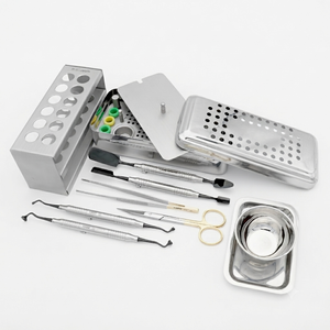 Ensemble d'instruments chirurgicaux dentaires avec poignées bleues à grip moleté, certifiés CE Classe I, outils manuels - Product Image 2