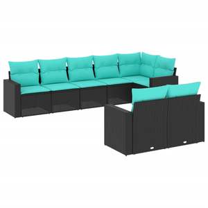 Juego de sofás de patio de ratán sintético negro de 8 piezas con cojines, elegantes muebles de exterior - Product Image 2