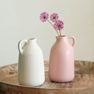 Jarrón de cerámica de diseño elegante, color rosa pastel y blanco, jarrón decorativo para flores, decoración minimalista nórdica para el hogar, centro de mesa. - Product Image 4