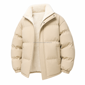 <b>Men</b> <b>White</b> Puffer <b>Jacket</b> Winter Casual Eco-Friendly Worsted Fabric Windproof Cotton Filling Zipper Closure Solid Color Hooded - Product Image 4