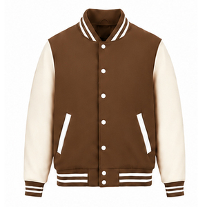 Veste universitaire marron pour homme avec manches crème, couleur unie, col rabattu, coupe classique, style décontracté, vêtement d'automne, écologique - Product Image 6