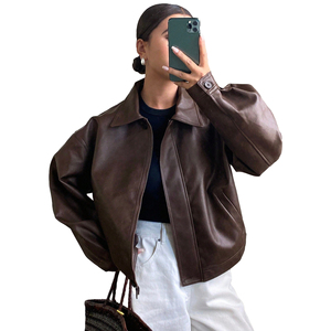 Women Genuine Leather Biker Style <b>Jacket</b> Ladies Classic Slim Fit <b>Zip</b>-<b>Up</b> Black Customized Logo Factory Price Wholesale OEM - Product Image 1