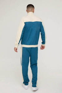Sudadera de Hombre de Alta Calidad, Cuello Alto con Cierre de Cremallera, Corte Regular, Color Azul Básico, Diseño Color Block, Personalizable, Mezcla de Algodón - Product Image 5