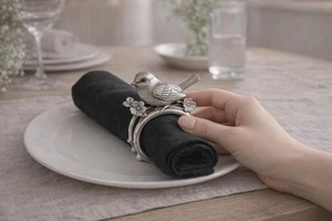 Anneau de serviette en argent au design artistique d'oiseau, accessoire de table en métal pour la décoration de la maison, cadeau et décoration de fête, fait main de qualité supérieure - Product Image 2