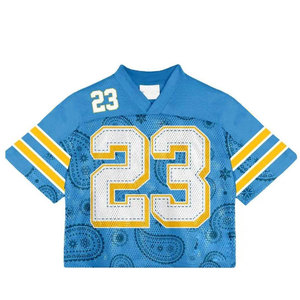 Maillot de football imprimé bandana pour homme, numéro 23 brodé, col en V en maille, streetwear hip-hop, chemise de sport américaine surdimensionnée, sur mesure - Product Image 1