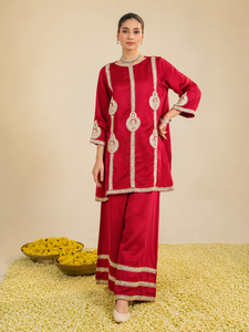 Ensemble de kurta en soie rouge Zainaa - Product Image 4