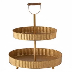 Plateau de service à 3 niveaux Farmhouse, grand plateau rond en métal pour desserts et apéritifs, support de présentation en acier galvanisé, finition bronze huilé - Product Image 3