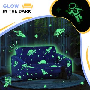 Divano Angolare con Rivestimento Lavabile Blu e Motivo Spaziale Fluorescente, Comodo Divano Imbottito in Schiuma per Soggiorno - Product Image 4
