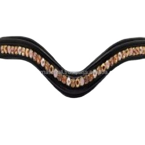 Bande de front en cuir en forme de canal vide rembourré avec cristaux - Product Image 1