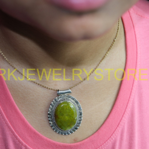Natural Green <b>Opal</b> <b>Pendant</b> 925 Sterling Silver Handmade Oval Cabochon Vintage Boho Statement Jewelry Gift for Women Unisex Her - Product Image 2