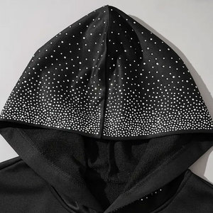 Vente directe d'usine, prix de gros, sweats à capuche basiques pour hommes avec strass, design de logo personnalisé, sweats à capuche avec strass pour hommes - Product Image 3