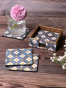 Natural Wooden Vintage Printed Heat Resistant Coaster <b>Set</b> <b>for</b> Beverage Glasses Coffee Cups Tea Mugs-<b>Table</b> Protector Home <b>Dining</b> - Product Image 4