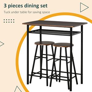 Set Tavolo e 2 Sgabelli da Bar Altezza Bancone Marrone/Nero, Pannello in MDF, Salvaspazio - Product Image 4