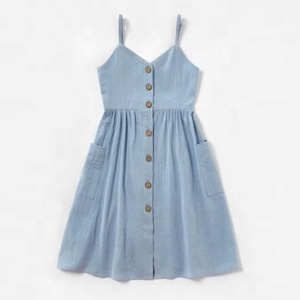 ชุดเดรสแขนกุดยาวคลุมเข่าผ้าคอตตอน,ชุดเดรสสมบูรณ์แบบสำหรับฤดูร้อนผสมสีฟ้าอ่อน - Product Image 4