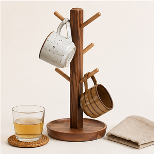 Soporte de Madera Maciza Premium para Tazas, Estilo Rústico con 6 Ganchos, para Mostrador de Cocina, Organización, Decoración y Exhibición - Product Image 2