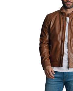 Chaqueta Bomber de Piel Auténtica con Cierre, Estilo Casual para Invierno, Color Liso - Product Image 4