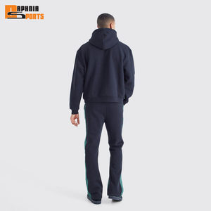 Manufacturer OEM Heavyweight Cotton <b>Plain</b> Sweatsuits Custom logo Hoodie & Flared Sweatpants 2pcs Set Blank <b>Tracksuits</b> Men - Product Image 3