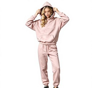 Jogging décontracté rose uni pour femme, taille élastique, coupe ample, longueur complète, poches latérales, poids moyen, 100 % coton, pour l'automne - Product Image 3