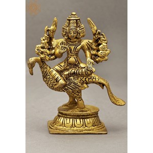 Statue en laiton Karttikeya de 5 pouces faite à la main Fils de Shiva Sculpture pour cadeaux Fabriqué en Inde - Product Image 1