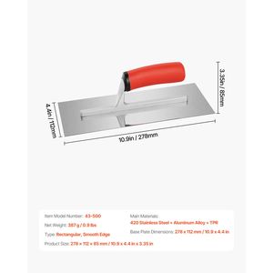 Truelle plate en acier inoxydable pour la finition des carreaux, la maçonnerie, la construction, 10,9 x 4,4, pour le béton, le ciment, le plâtre, le carrelage - Product Image 6