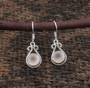 Boucles d'oreilles pendantes en argent sterling 925 avec pierre précieuse rose en quartz rose naturel, luxe pour mariage - Product Image 5