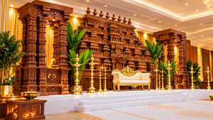 Mandap de mariage de style temple d'Inde du Sud / Kalyana Mandapam, mandap de mariage luxueux en bois sculpté pour les mariages tamiliens aux États-Unis - Product Image 2