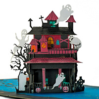 Carte pop-up maison hantée d'Halloween, découpe personnalisée en papier, artisanat manuel