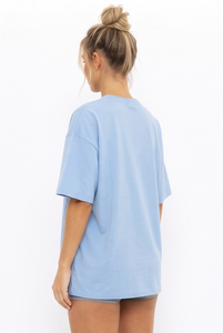 Camiseta de chenilla bordada estilo casual con hombros caídos y manga corta para mujer, camiseta holgada de yoga de algodón y poliéster para gimnasio - Product Image 3
