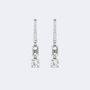 1.40 CTW Round &Emerald Cut Diamond Two-<b>Stone</b> Huggie Dangle Earrings - Product Image 5