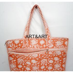 ART&ART Bolso para portátil 100% algodón con estampado floral naranja, cierre de cremallera acolchado, bolso de hombro informal de gran capacidad - Product Image 4