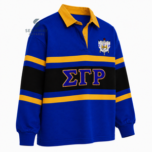 Camiseta de rugby extragrande para mujer Sigma Gamma Rho, de manga larga, con cuello polo, bordado con letras griegas, estilo universitario. - Product Image 2